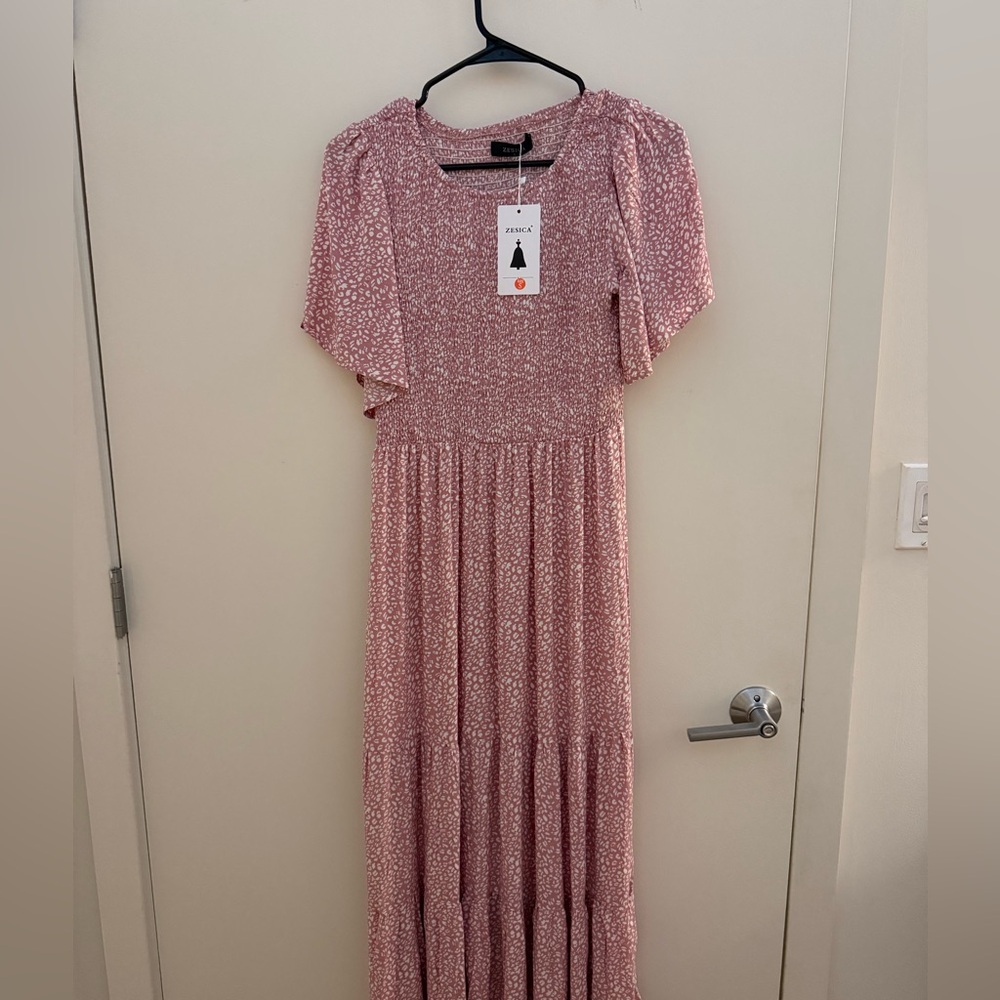 Elegant Pink Floral Maxi Dress